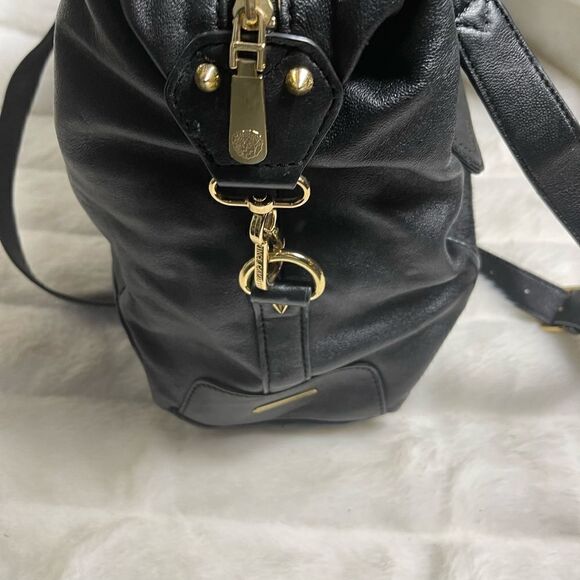Vince Camuto black soft leather &calf hair Satchel/crossbody bag gold tone studs - Picture 7 of 16